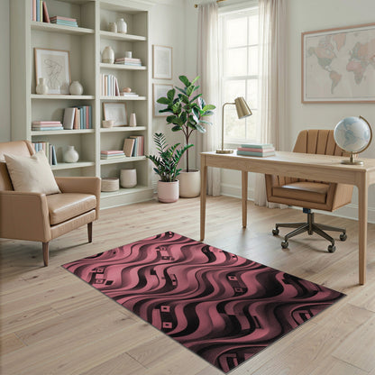 Pink Wavy Geometric Area Rug