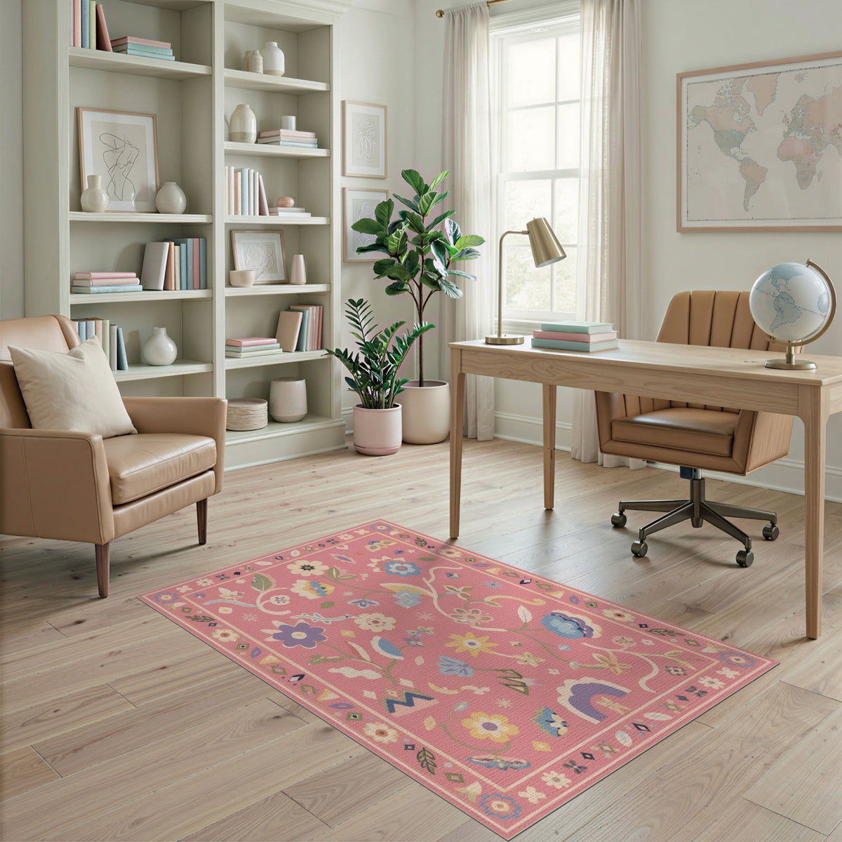 Pink Floral Vintage Area Rug