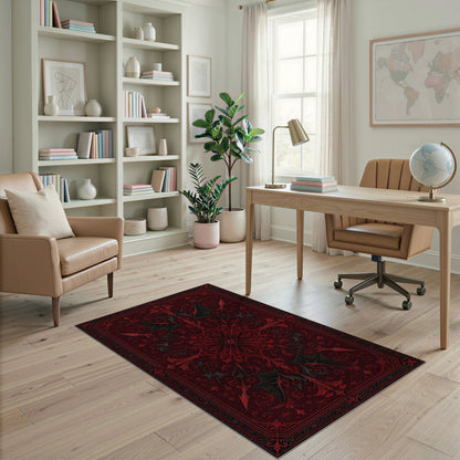 Red Bat Wing Floral Vintage Area Rug