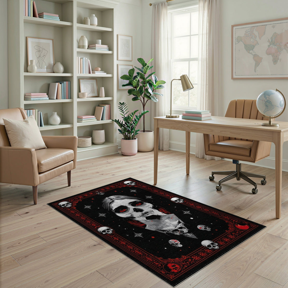 Gothic Skull Woman Black Area Rug