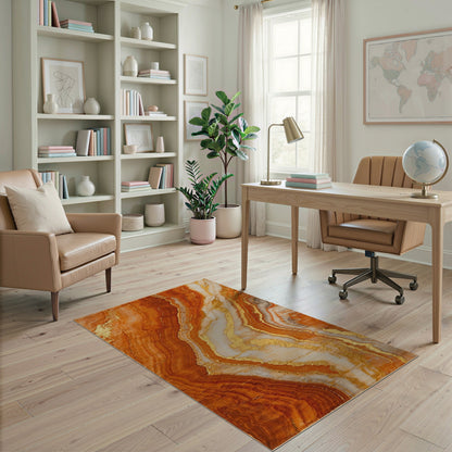 Orange Gold Marble Abstract Area Rug