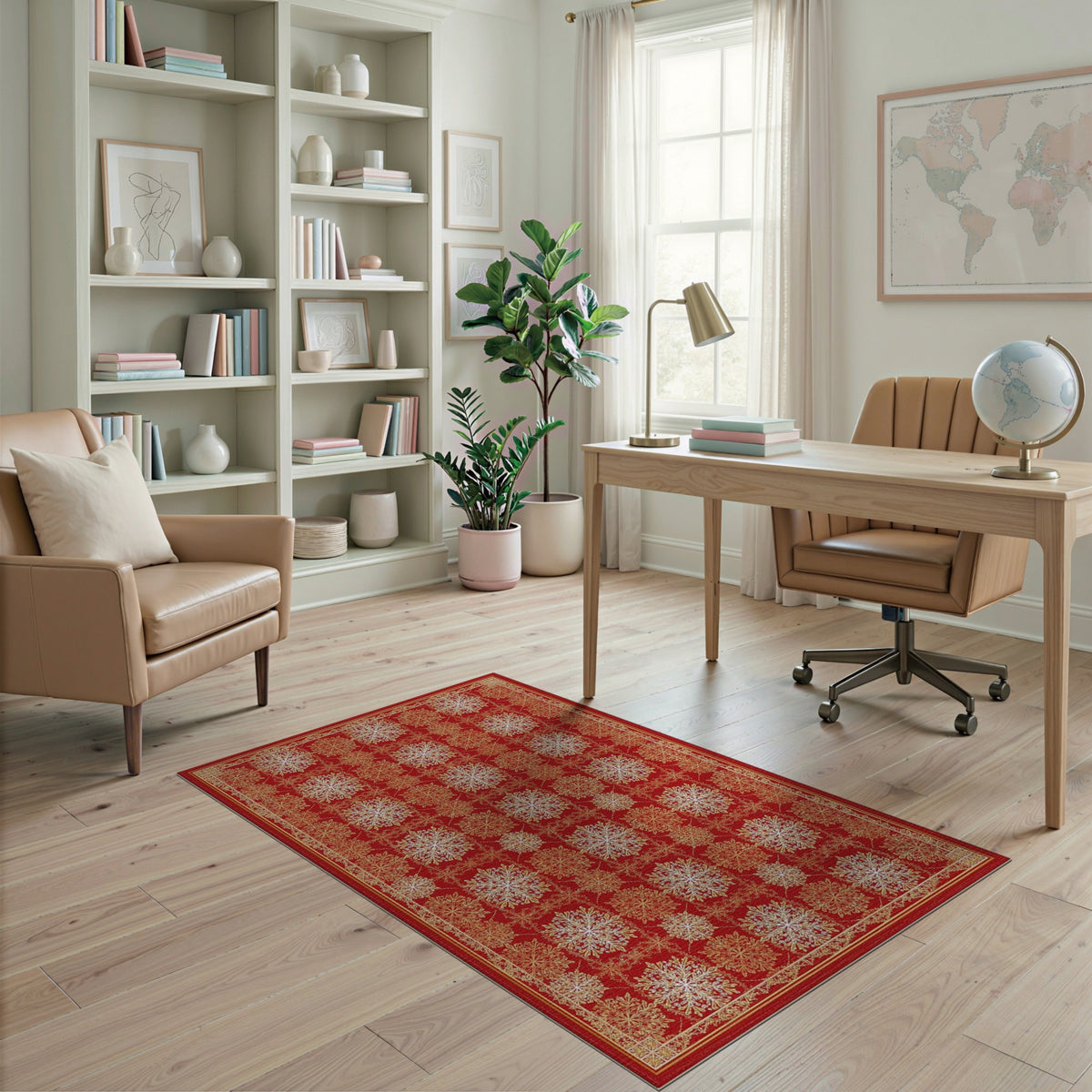 Red Snowflake Persian Red Area Rug