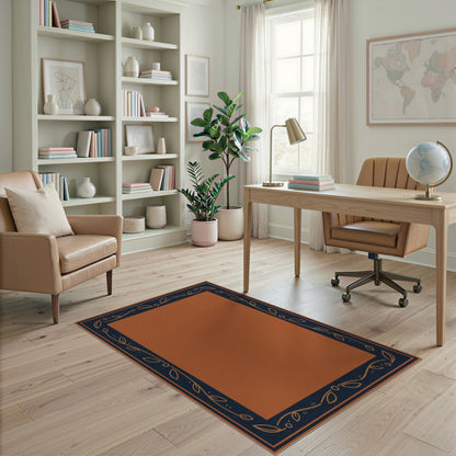 Orange Floral Leaf Border Area Rug