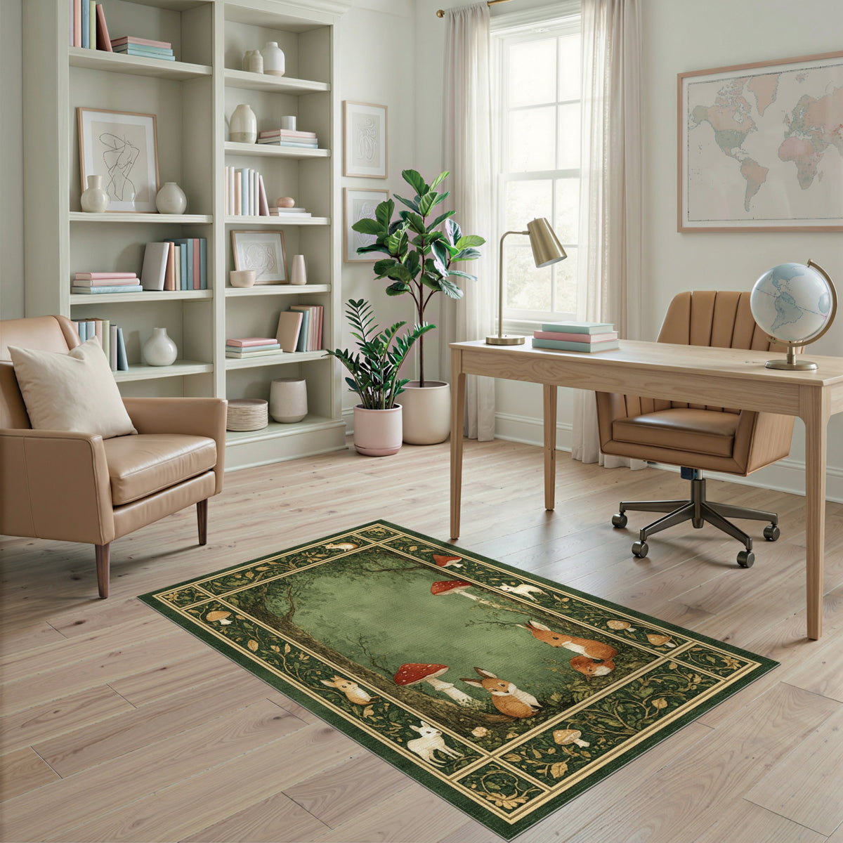 Enchanted Forest Fox and Rabbit Area Rug