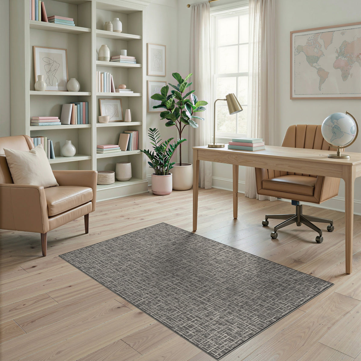 Grey Geometric Washable Geometric Modern Area Rug