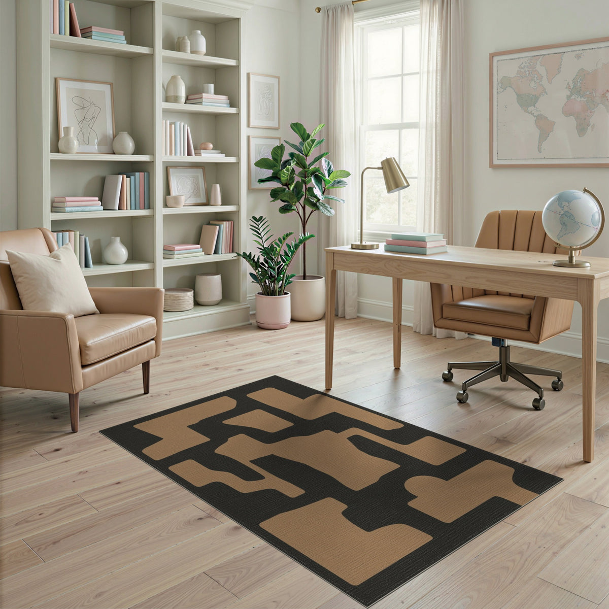 Tan Abstract Form Area Rug