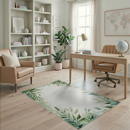 Green Botanical Leaves Distressed Area Rug