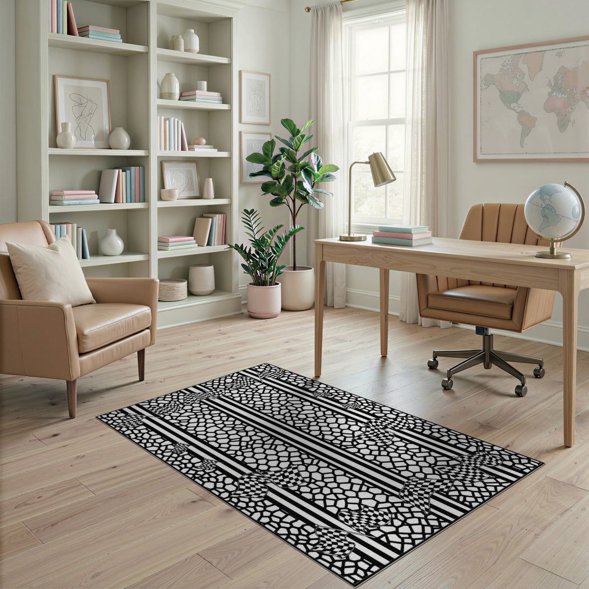 Black White Checkered Flag Geometric Area Rug