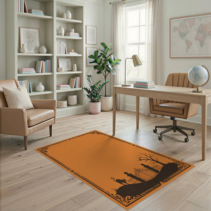 Orange Distressed Vintage Silhouette Area Rug