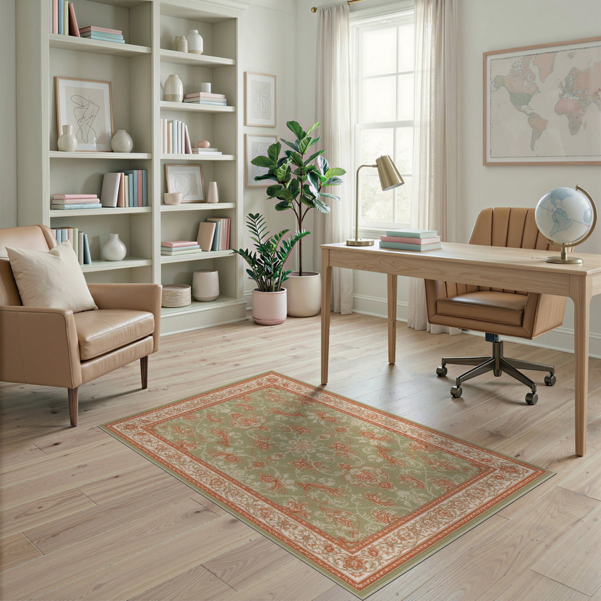 Green Floral Vintage Area Rug
