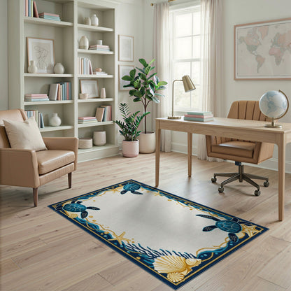 Washable Coastal Sea Turtle Area Rug