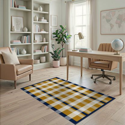 Navy Mustard Checkered Area Rug