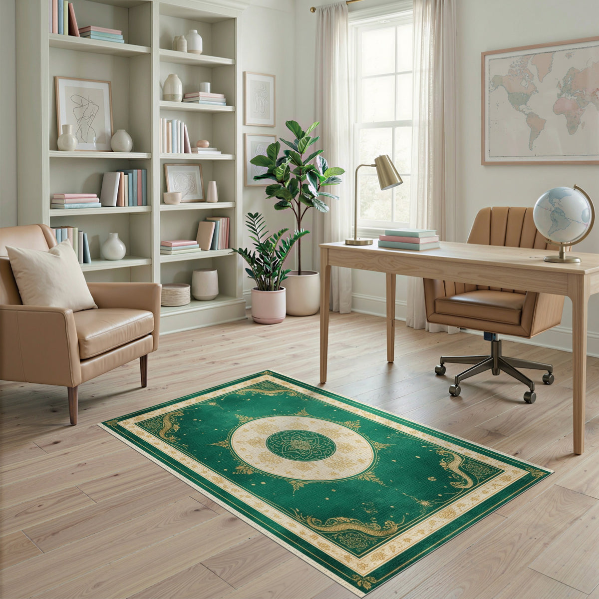 Emerald Green Dragon Mandala Area Rug