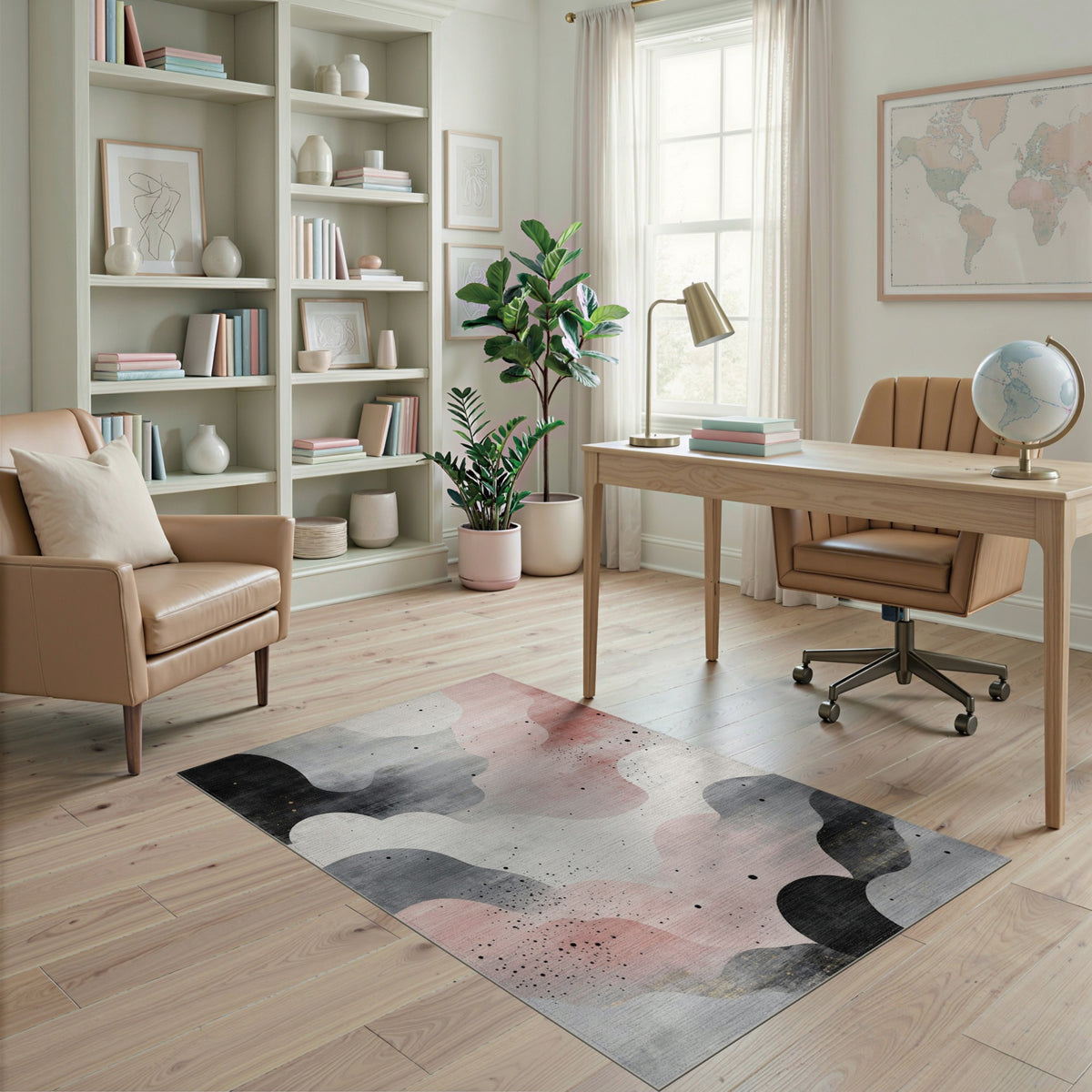 Abstract Wave Pink Black Area Rug