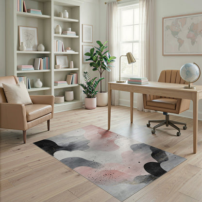 Abstract Wave Pink Black Area Rug
