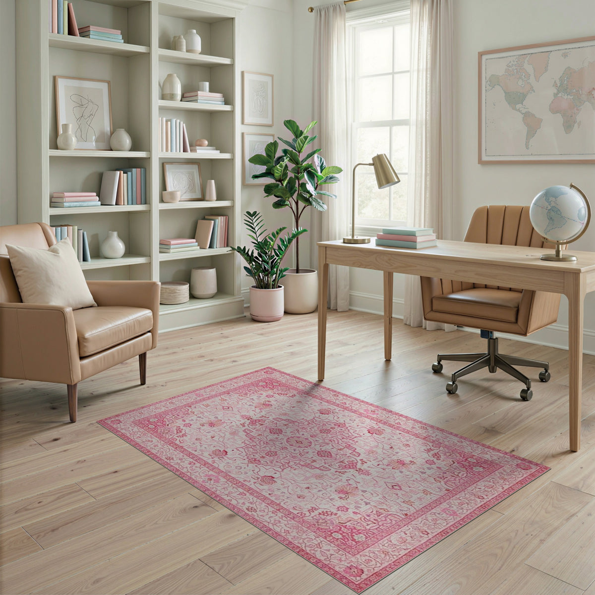 Pink Floral Vintage Area Rug
