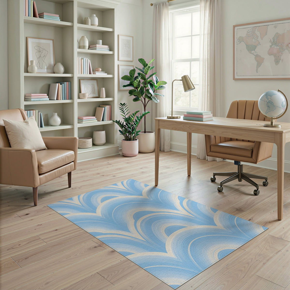 Blue Scalloped Wave Area Rug