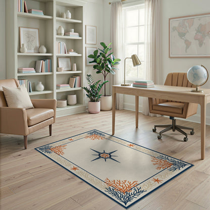 Coastal Compass Coral Area Rug