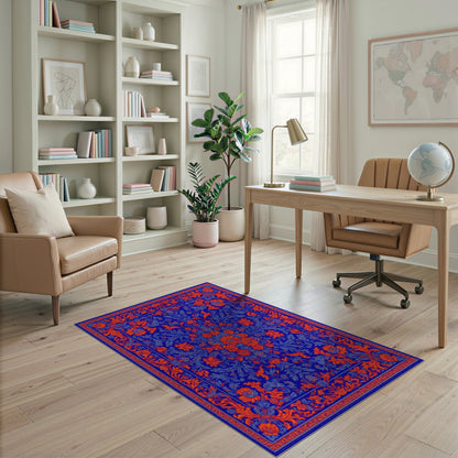 Blue Orange Floral Vintage Area Rug