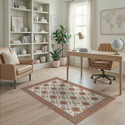 Beige Southwestern Area Rug with Red Teal Diamonds