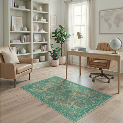 Blue and Teal Coral Starfish Coastal Area Rug