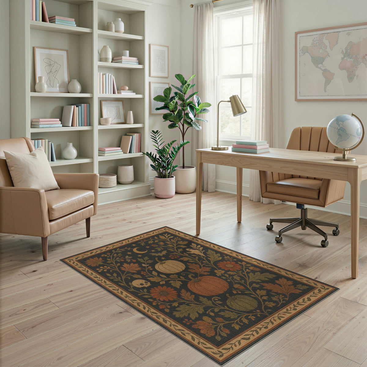 Halloween Pumpkin Floral Vintage Area Rug