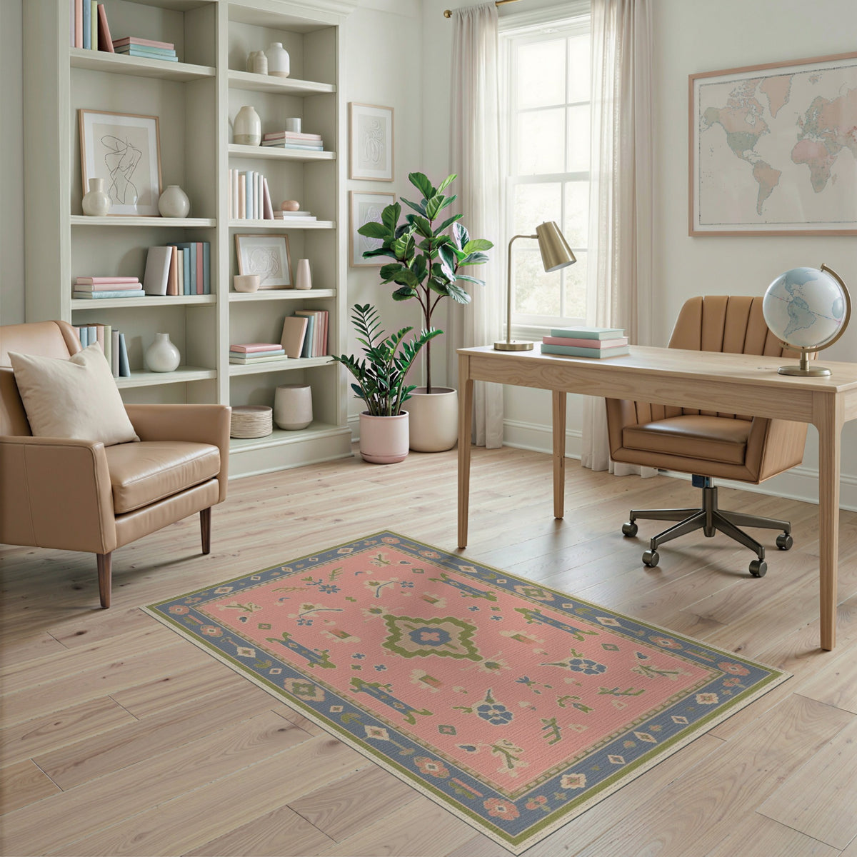 Blush Pink Floral Vintage Area Rug