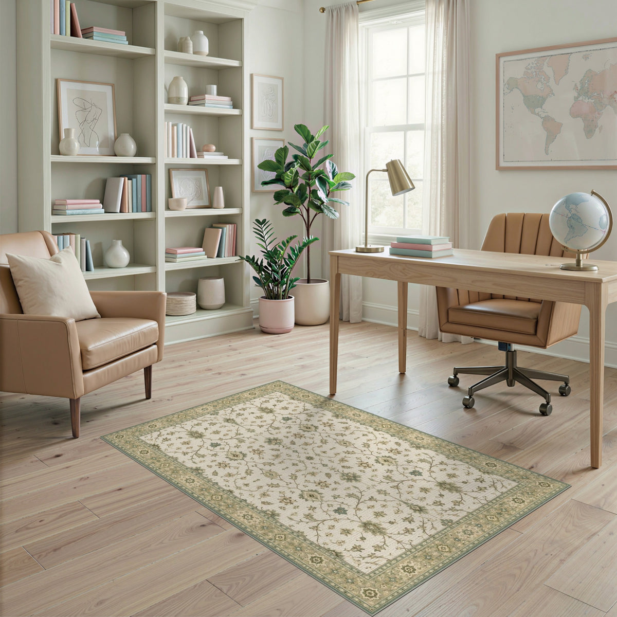 Beige Floral Vintage Area Rug