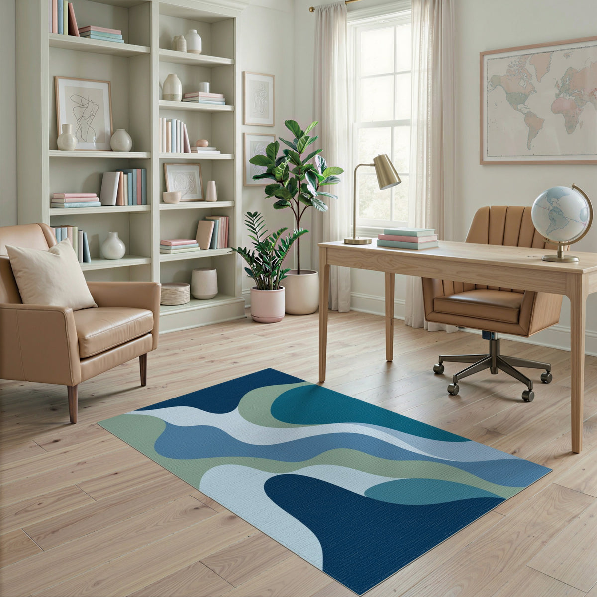 Wavy Blue and Teal Blue Teal Wavy Abstract Area Rug