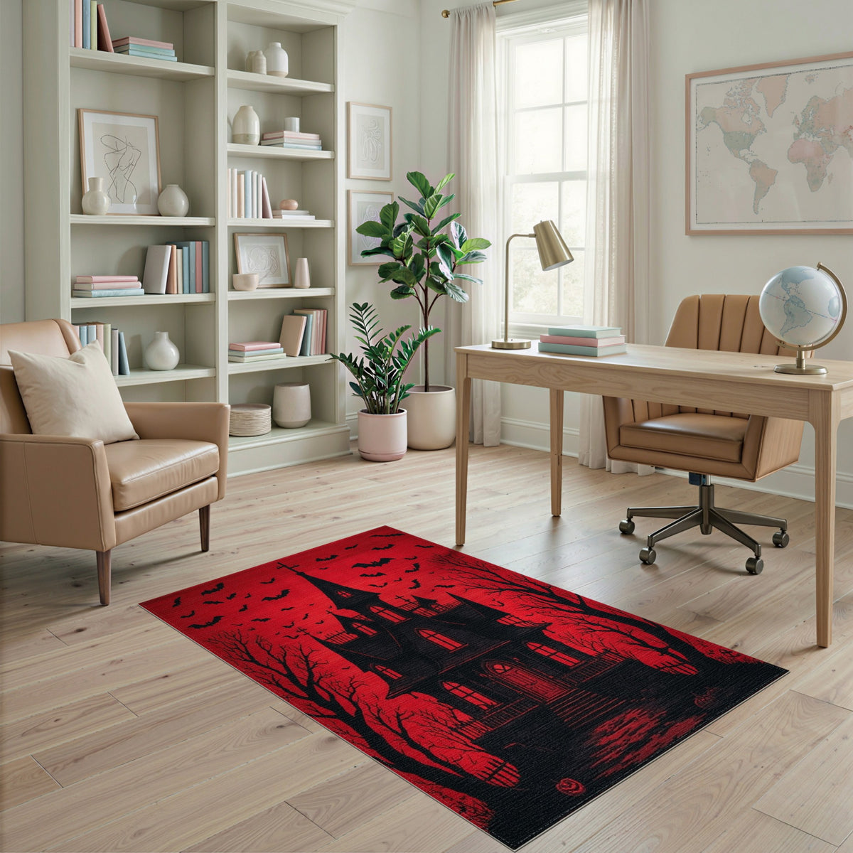 Haunted House Red Area Rug