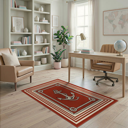 Red Anchor Rope Area Rug