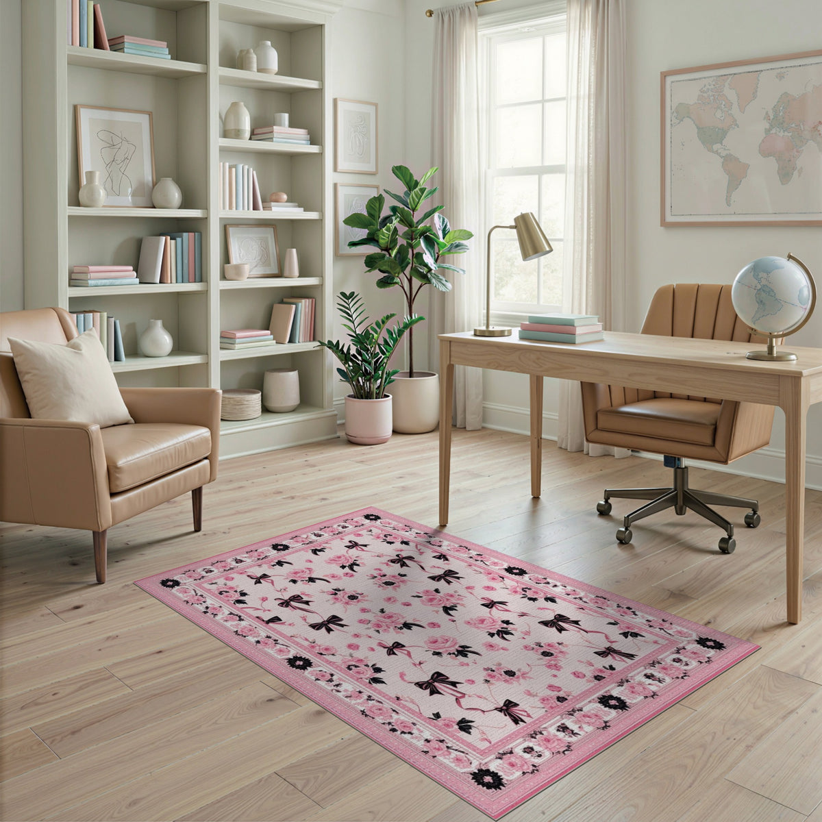 Pink Roses and Bows Floral Area Rug
