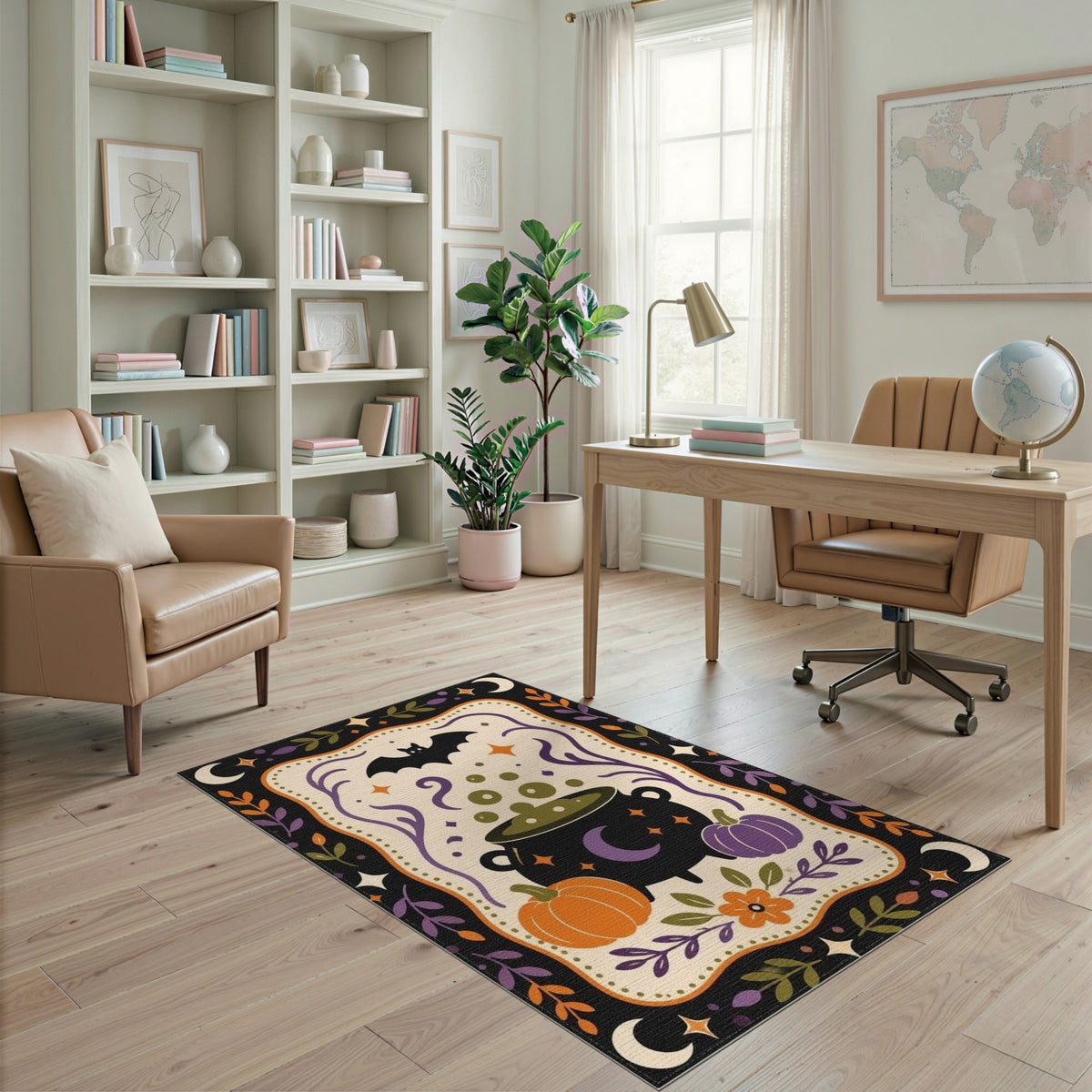 Halloween Cauldron Bat Pumpkins Washable Area Rug