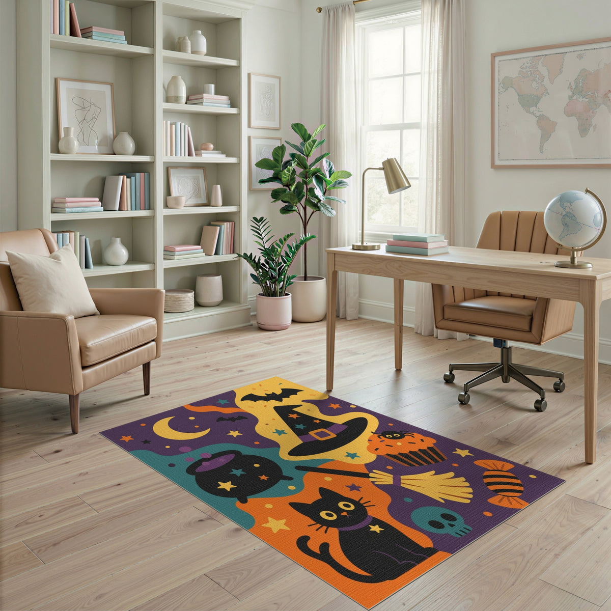Halloween Black Cat Witch Hat Kids Cartoon Rug