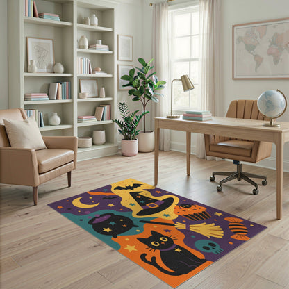 Halloween Black Cat Witch Hat Kids Cartoon Rug
