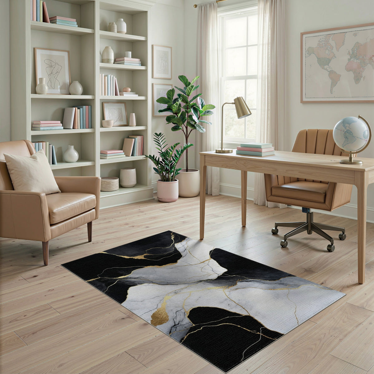 Abstract Area Black White Abstract Marble Area Rug