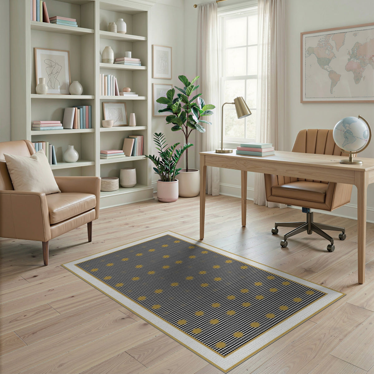 Black White Gold Dot Geometric Area Rug