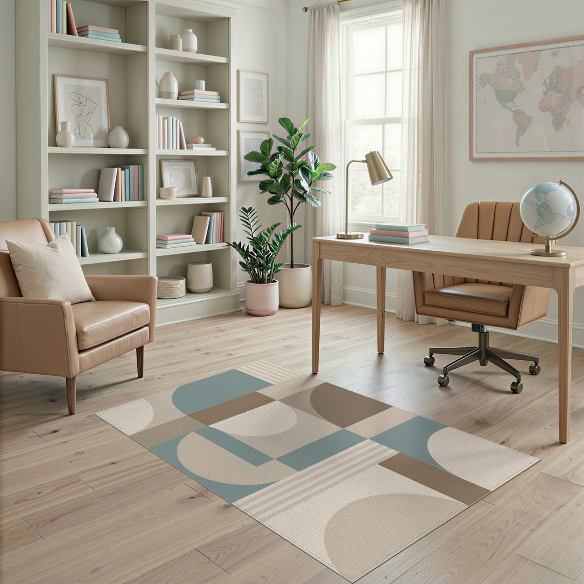 Geometric Beige Teal Modern Area Rug