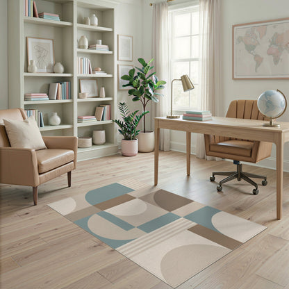 Geometric Beige Teal Modern Area Rug