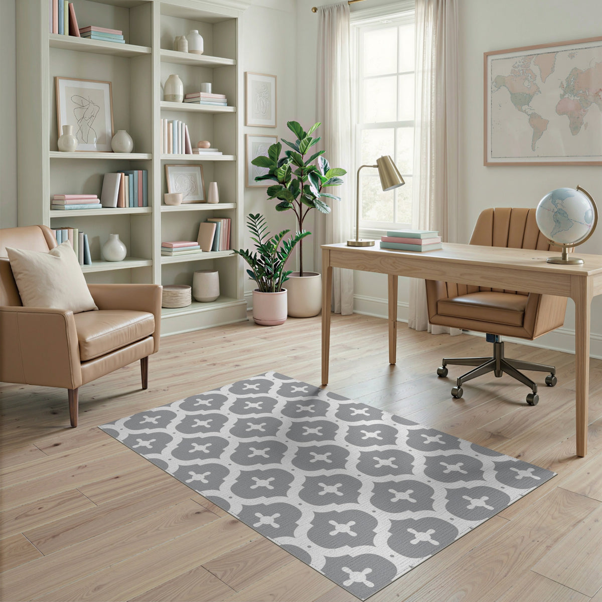 Grey Geometric Quatrefoil Area Rug