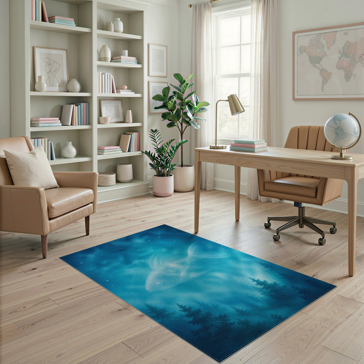 Mystical Fish Starry Night Blue Area Rug