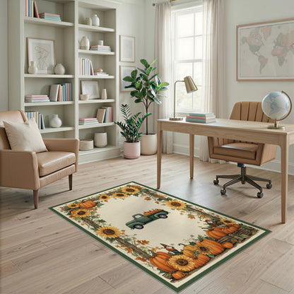 Fall Harvest Truck Gnomes Area Rug