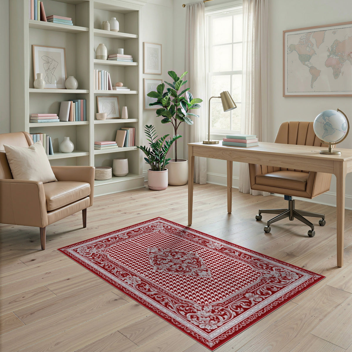 Red Persian Medallion Area Rug with Floral Border