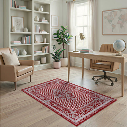 Red Persian Medallion Area Rug with Floral Border