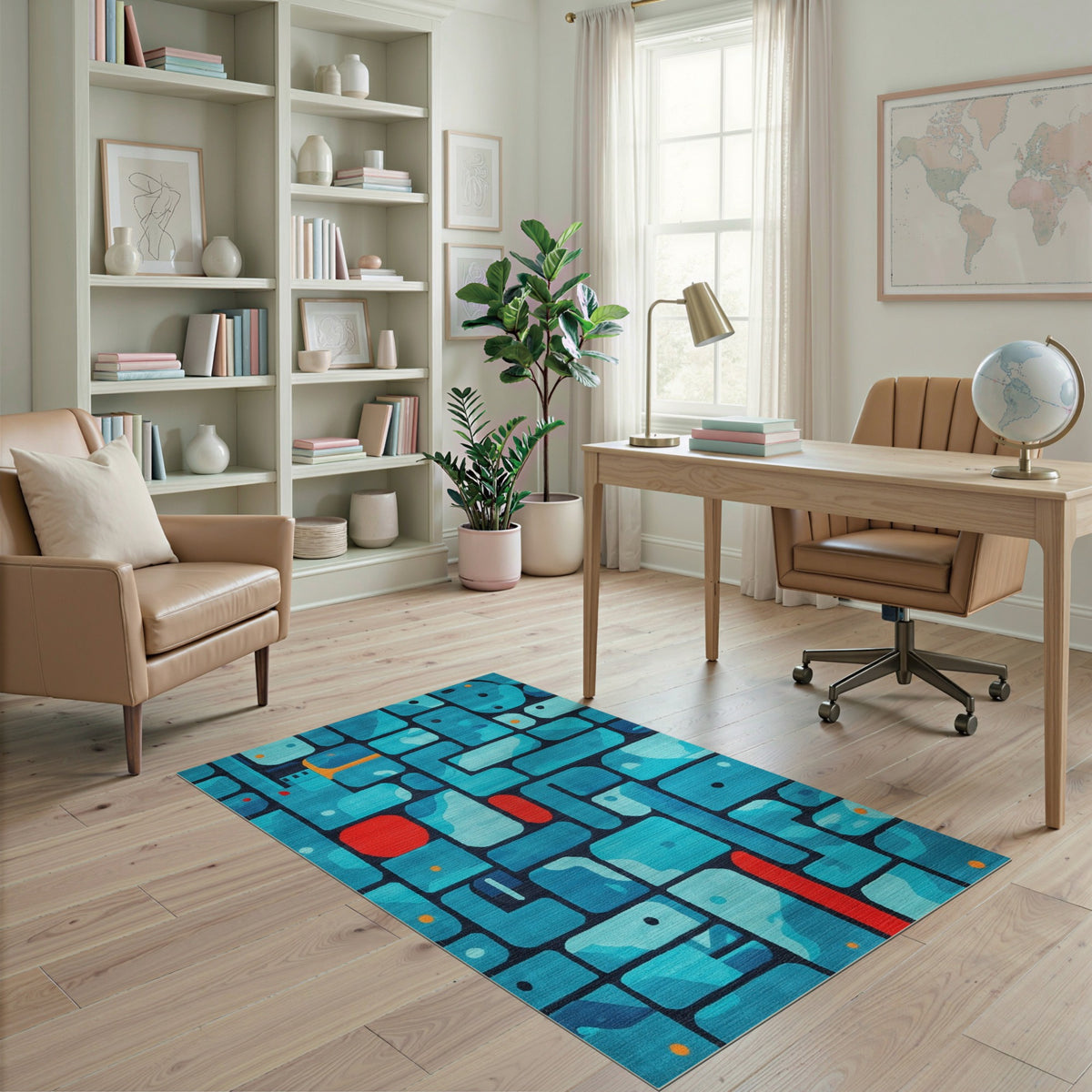 Blue Teal Geometric No. 6 Area Rug