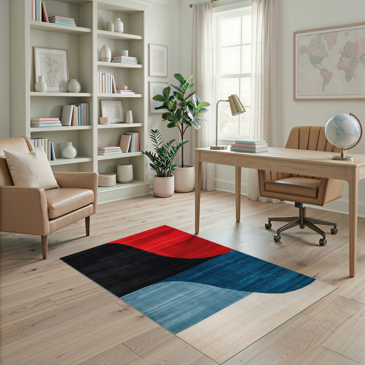 Bold Geometric Area Rug in Red Black Blue