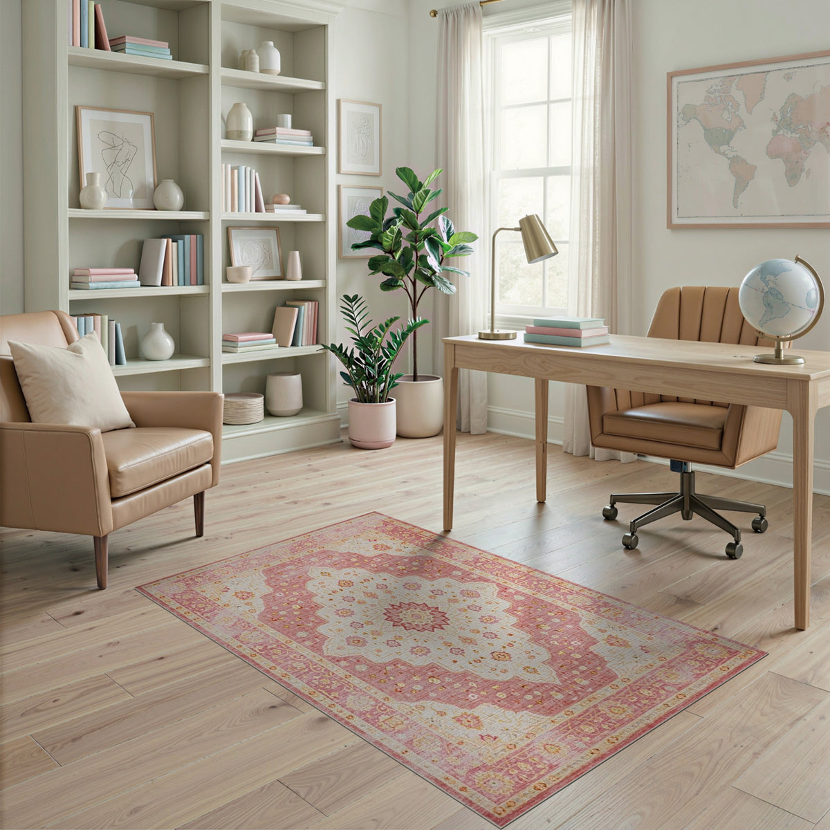 Pink Floral Medallion Vintage Area Rug