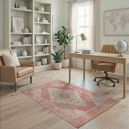 Pink Floral Medallion Vintage Area Rug