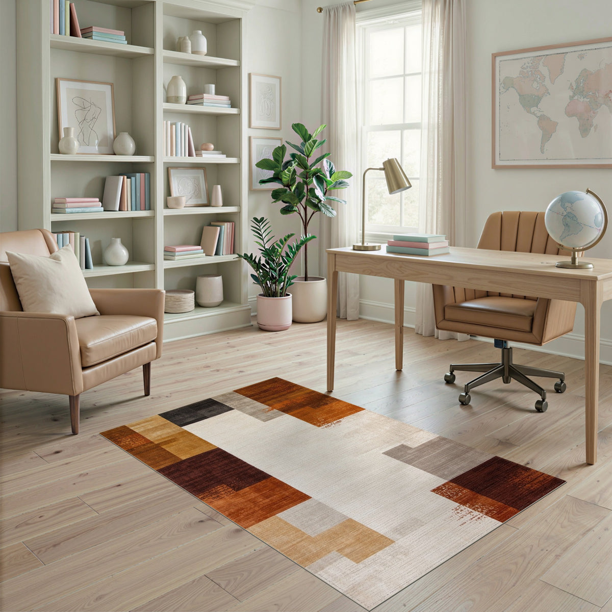 Modern Geometric Brown Tan Area Rug