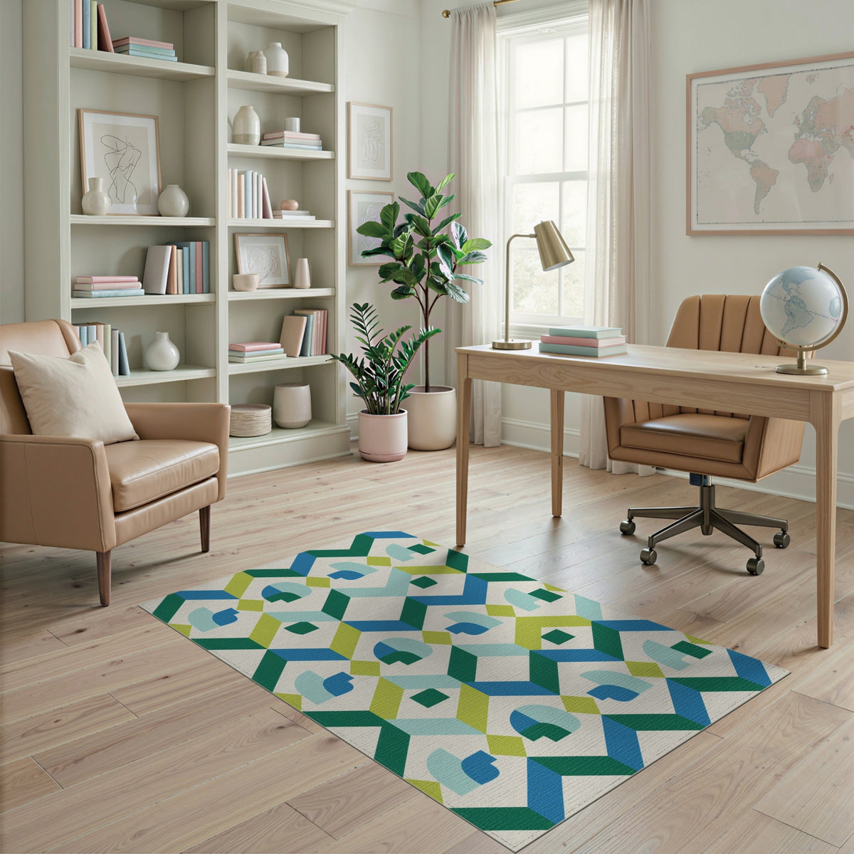 Blue Teal Geometric Modern No. 8 Area Rug